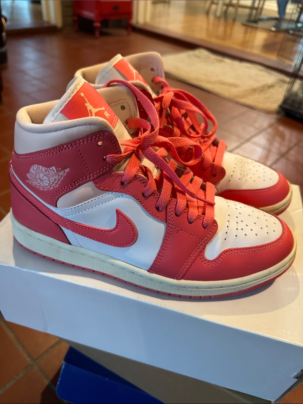 Jordan Mid-Top Sneakers in Pink and White